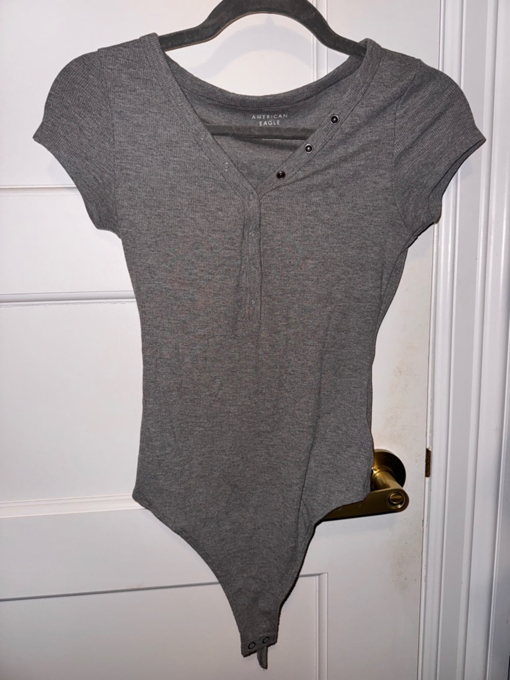 American Eagle Outfitters Gray Short-Sleeve Bodysuit